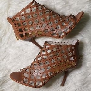 Michael Kors Brown Leather Heeled Bootie Sz 10